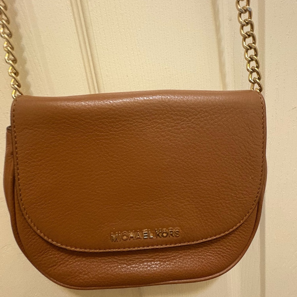 Michael Kors Tan Leather Crossbody Bag with Gold Chain